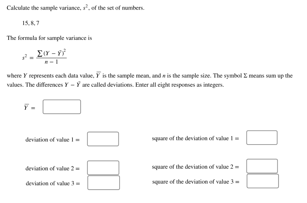 Solved Calculate The Sample Variance S2 Of The Set Of Chegg Com