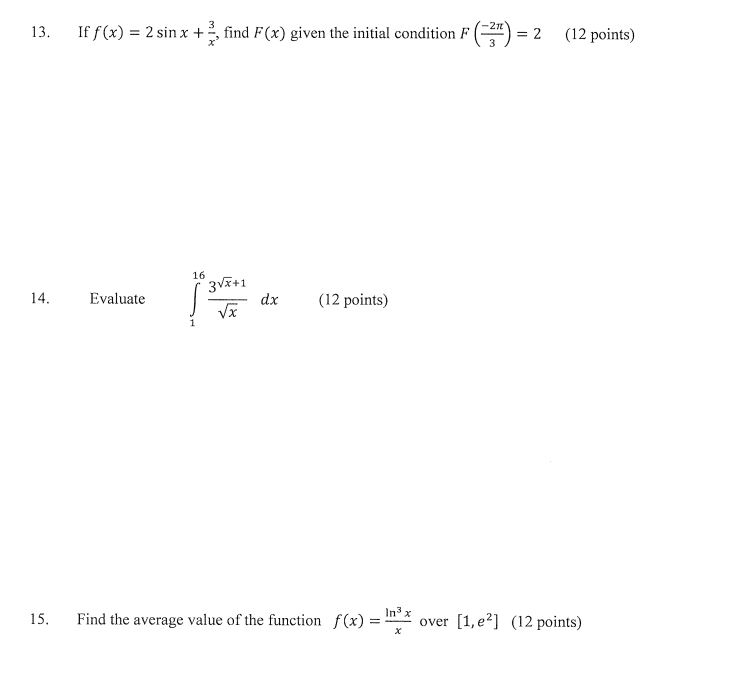 Solved 13. If f(x) = 2 sin x + , find F(x) given the initial | Chegg.com