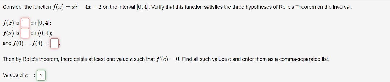 Solved Consider The Function F(x)=x2−4x+2 On The Interval | Chegg.com