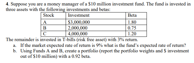 Solved 4. Suppose you are a money manager of a $10 million | Chegg.com