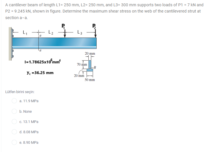Solved A cantilever beam of length L1=250 mm,L2=250 mm, and | Chegg.com