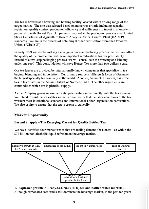 Solved Mission Statement Honest Tea seeks to provide bottled | Chegg.com