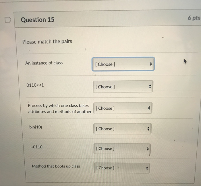 Solved 6 pts D Question 15 Please match the pairs An | Chegg.com