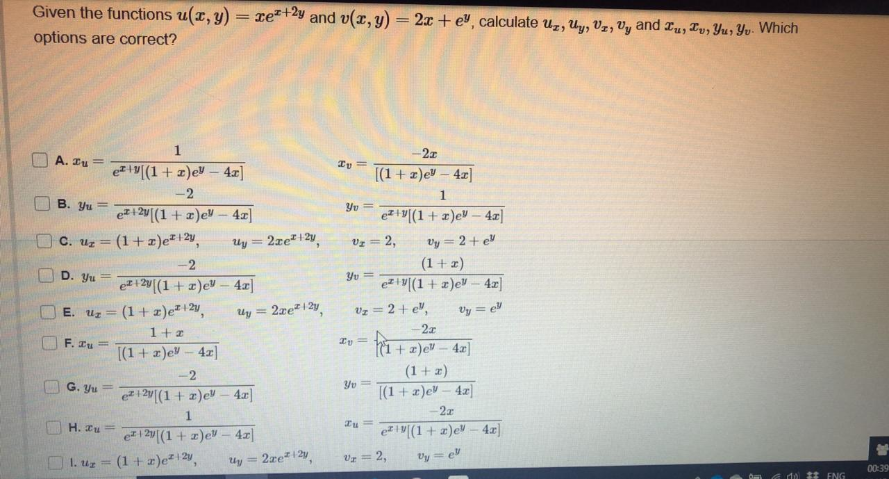 Solved Given The Functions U X Y Xe 2y And V X Y Chegg Com