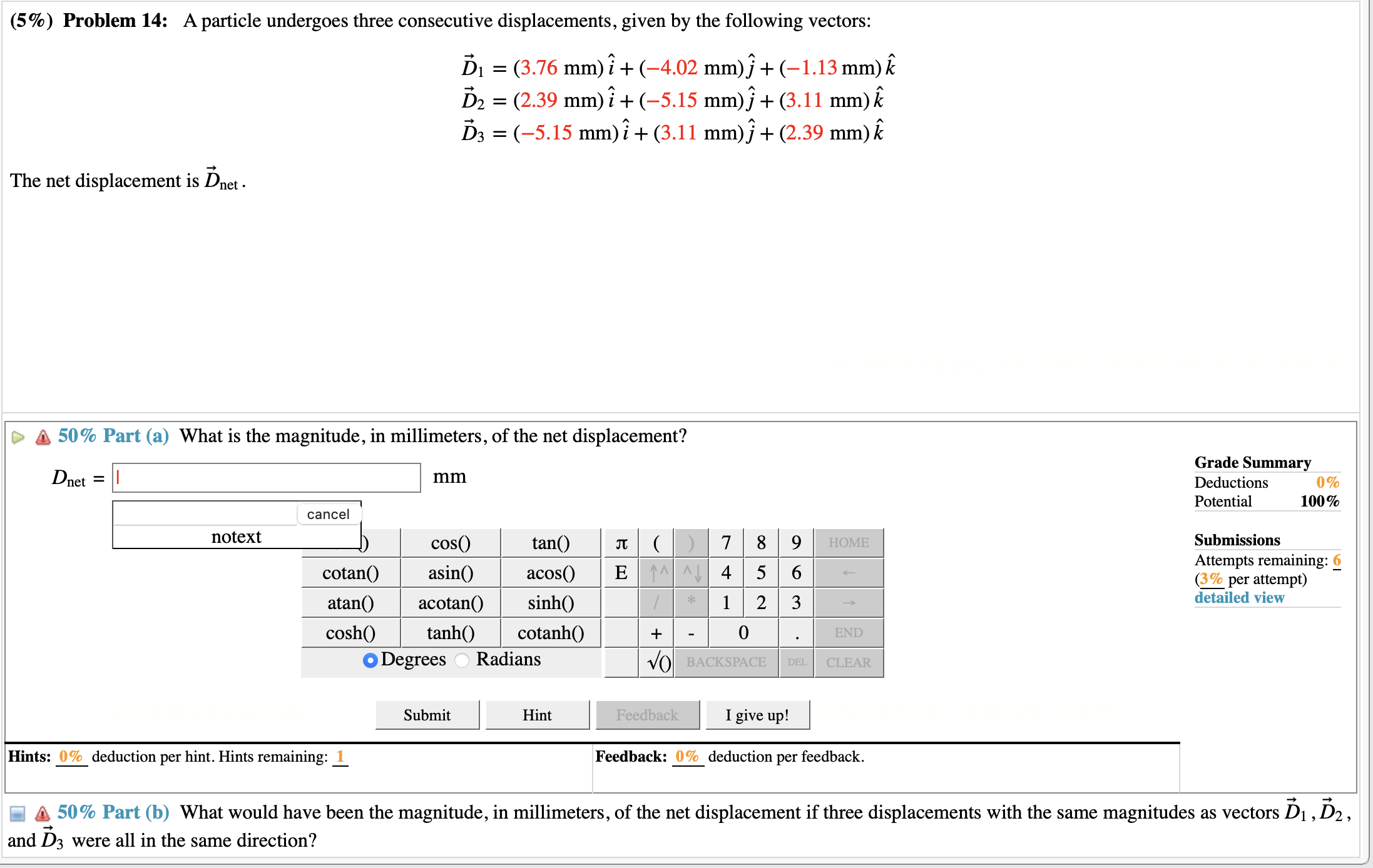 Solved D1=(3.76 mm)i^+(−4.02 mm)j^+(−1.13 mm)k^D2=(2.39 | Chegg.com