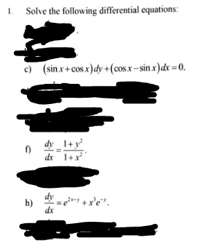 Solved 1. Solve the following differential equations: c) | Chegg.com