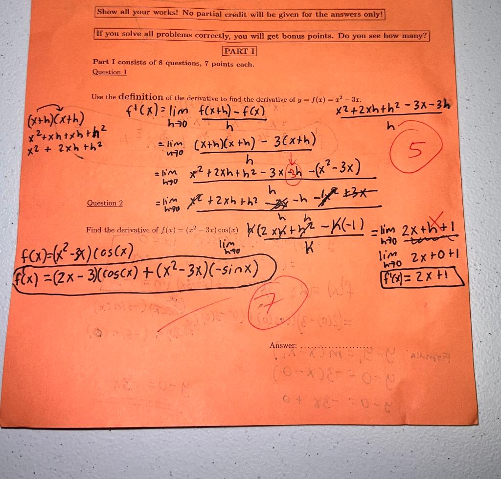Solved Show all your works! No partial credit will be given | Chegg.com
