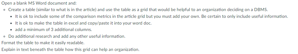 Solved DATABASE MANAGEMENT SYSTEMS COMPARISON - Create a | Chegg.com