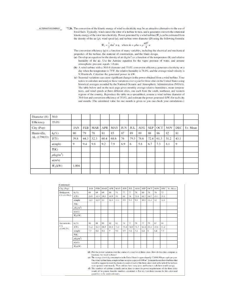7.26. The conversion of the kinetic energy of wind to | Chegg.com