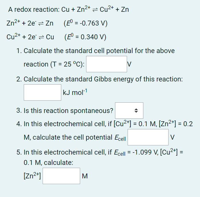 Solved A redox reaction: Cu+Zn2+⇌Cu2++Zn | Chegg.com