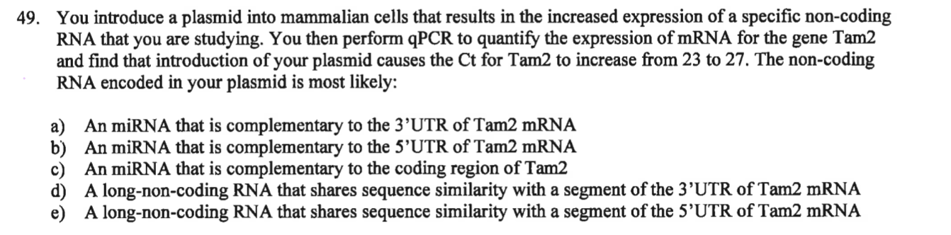 Solved 49. You introduce a plasmid into mammalian cells that | Chegg.com