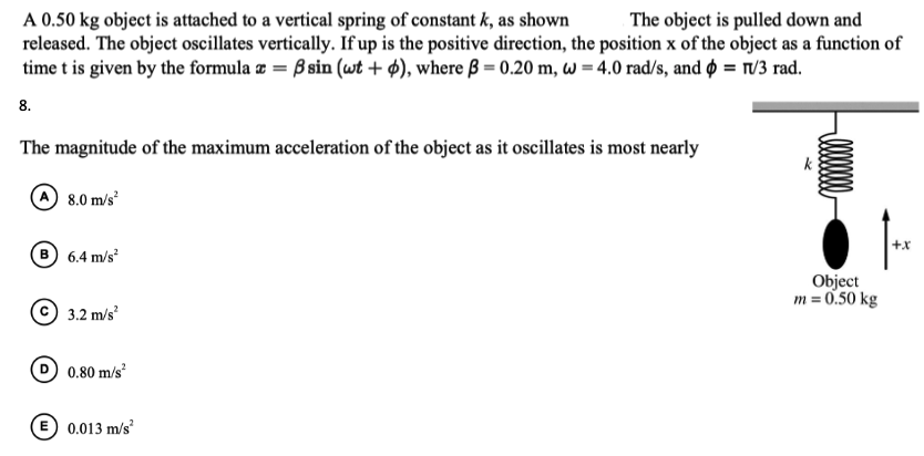 Solved A 0.50 kg object is attached to a vertical spring of | Chegg.com