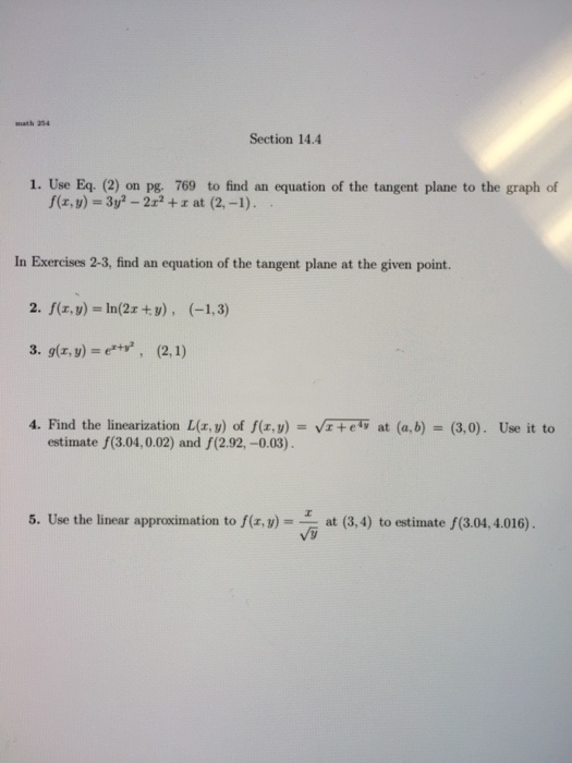 Solved math 254 Section 14.4 1. Use Eq. (2) on pg. 769 to | Chegg.com