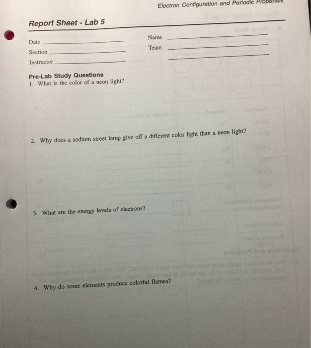 Solved Electron Configuration and Periodic Properles Report | Chegg.com