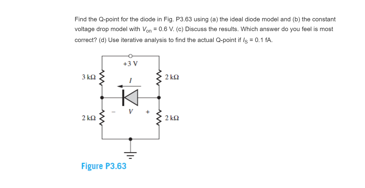Solved Find the Qpoint for the diode in Fig. P3.63 using