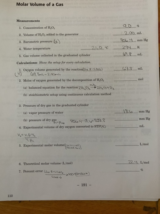 Solved Molar Volume of a Gas Measurements 1. Concentration | Chegg.com