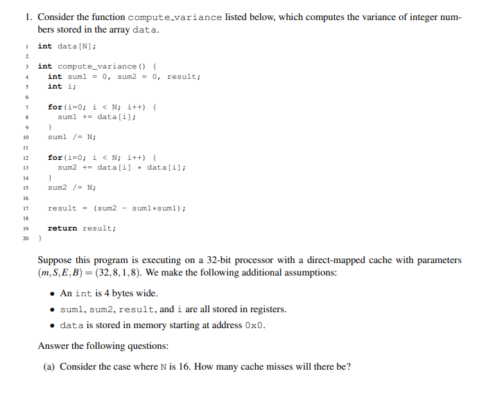 Solved 1. Consider the function compute_variance listed | Chegg.com