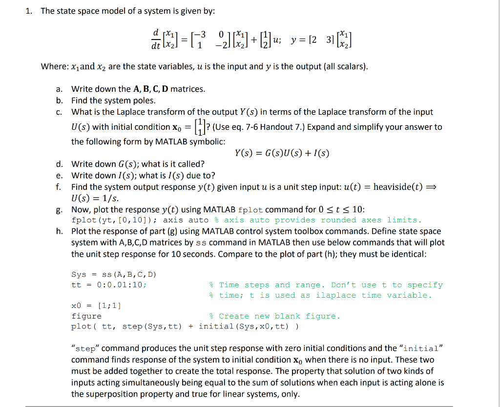 Solved 1. The state space model of a system is given by: | Chegg.com