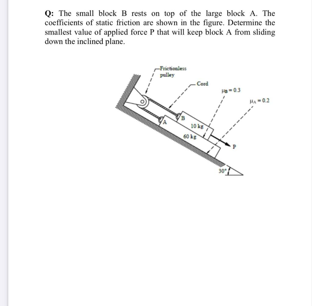 Solved Q: The small block B rests on top of the large block | Chegg.com