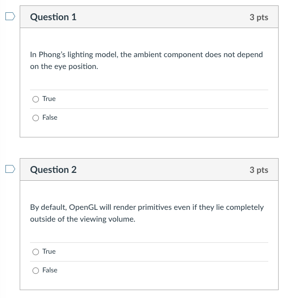 Solved Question 1 3 pts In Phong's lighting model, the | Chegg.com