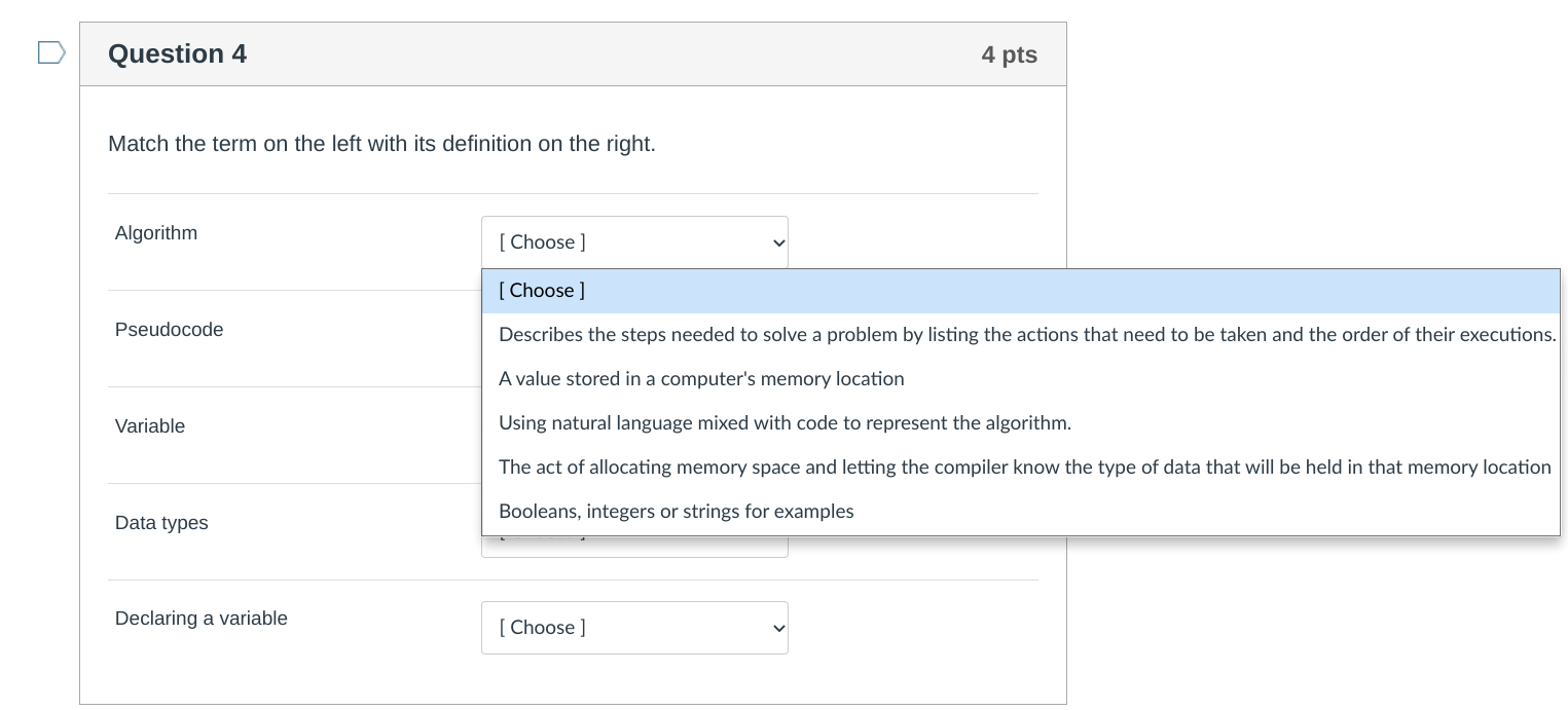 Solved Question 4 4 pts Match the term on the left with its | Chegg.com