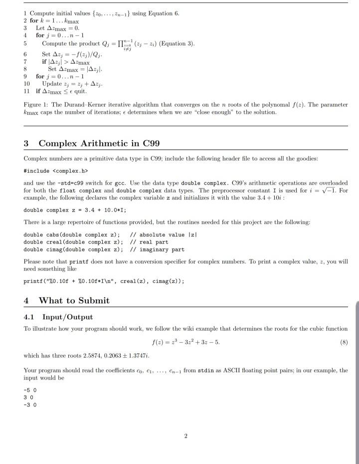 Solved 1 Introduction Project Implement Durand Kerner Method Finding N Complex Roots Nth Degree P Q