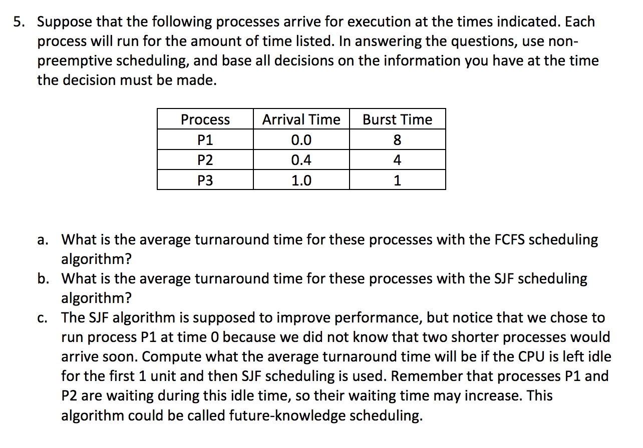 Solved 5. Suppose That The Following Processes Arrive For | Chegg.com