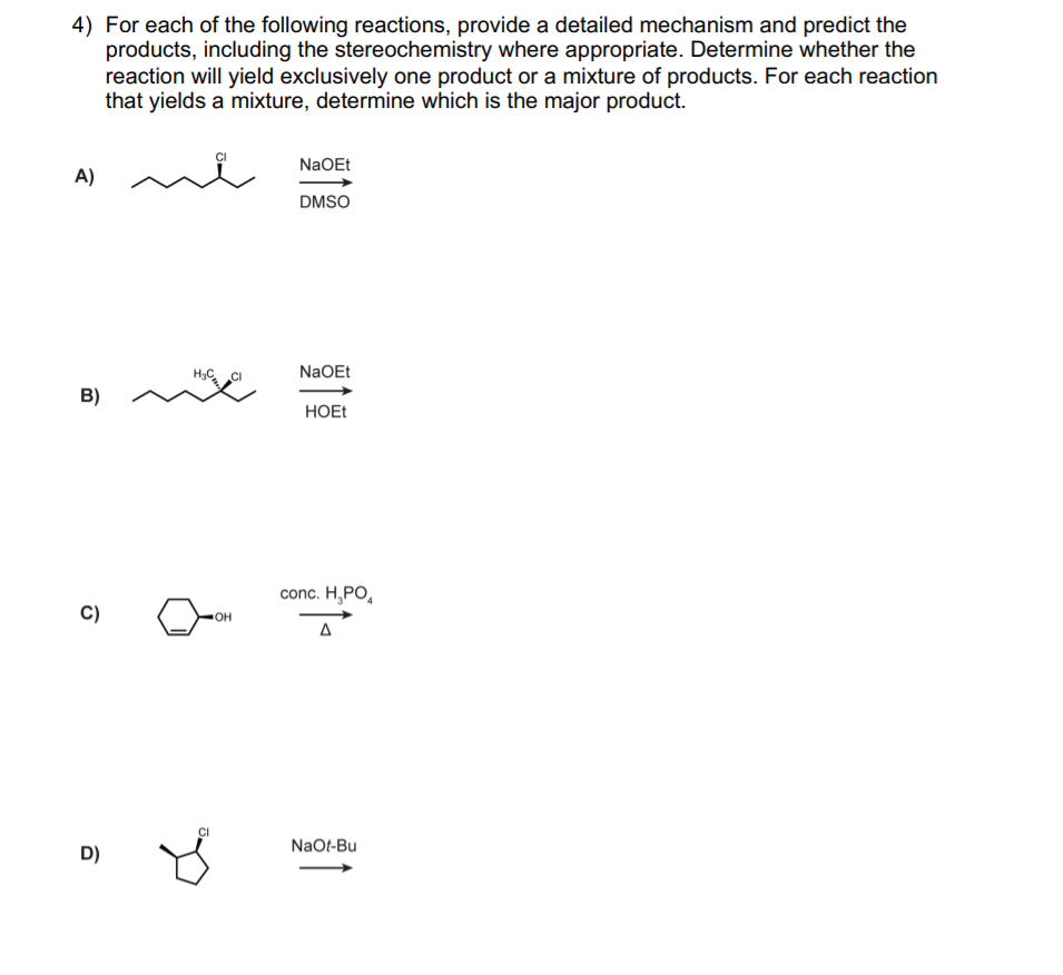 Solved 4) For each of the following reactions, provide a | Chegg.com