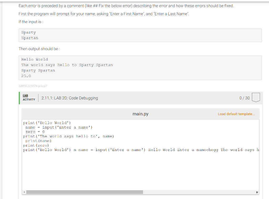 Solved 2.11 LAB 2D: Code Debugging Overview Fix errors in a | Chegg.com