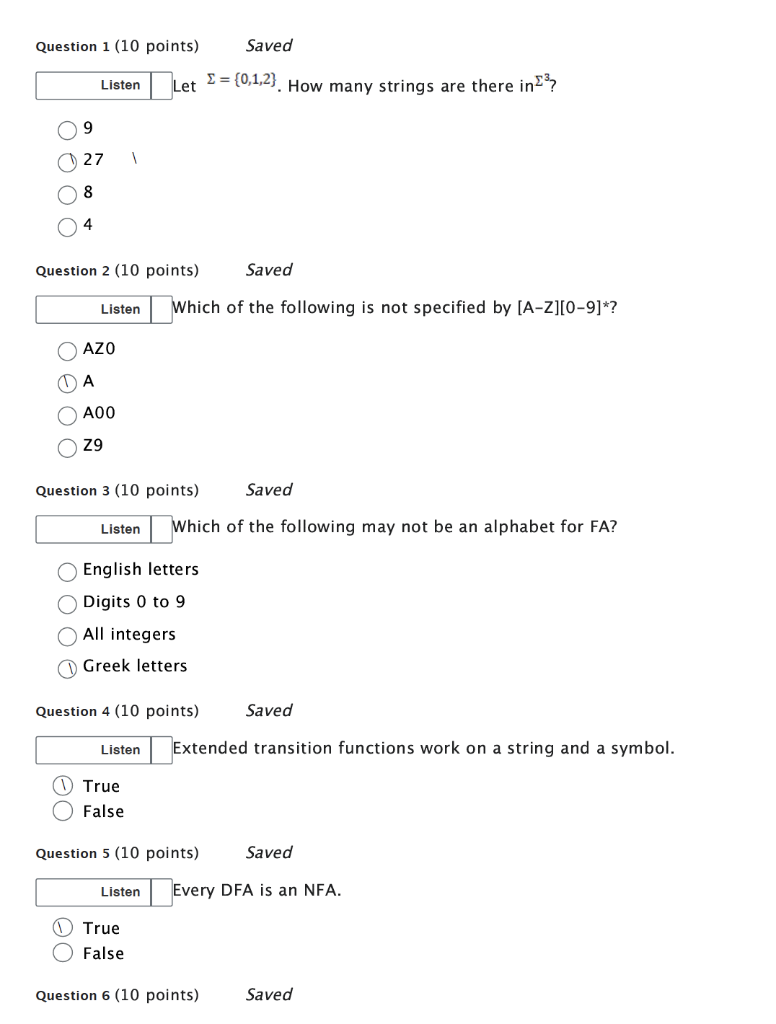 Solved Question 1 (10 points) A DFA may have more than one | Chegg.com