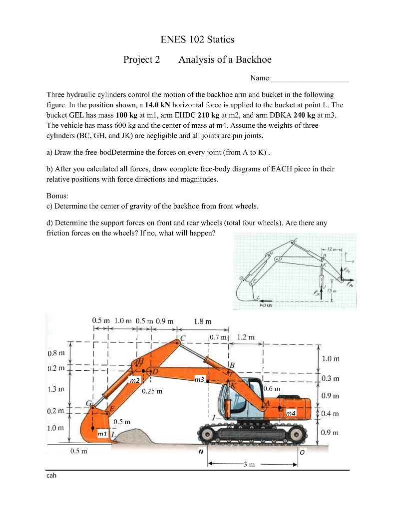 Solved ENES 102 Statics Project 2 Analysis Of A Backhoe | Chegg.com ...