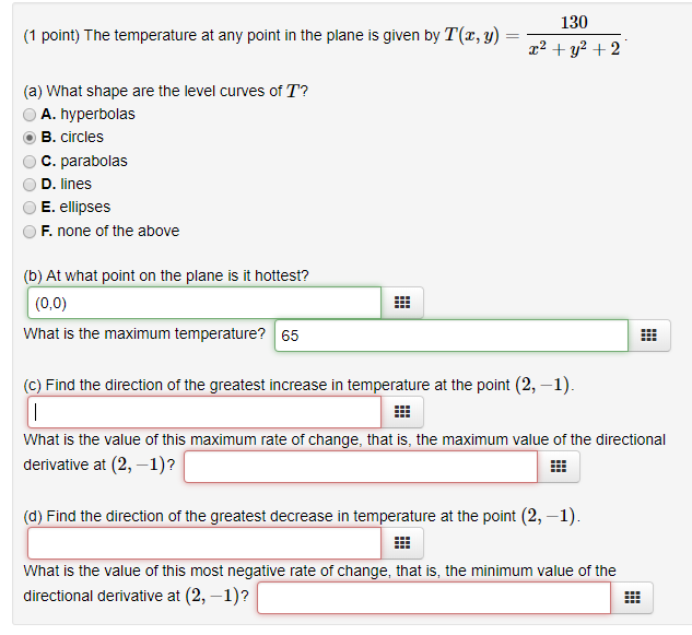 Solved 130 (1 point) The temperature at any point in the | Chegg.com