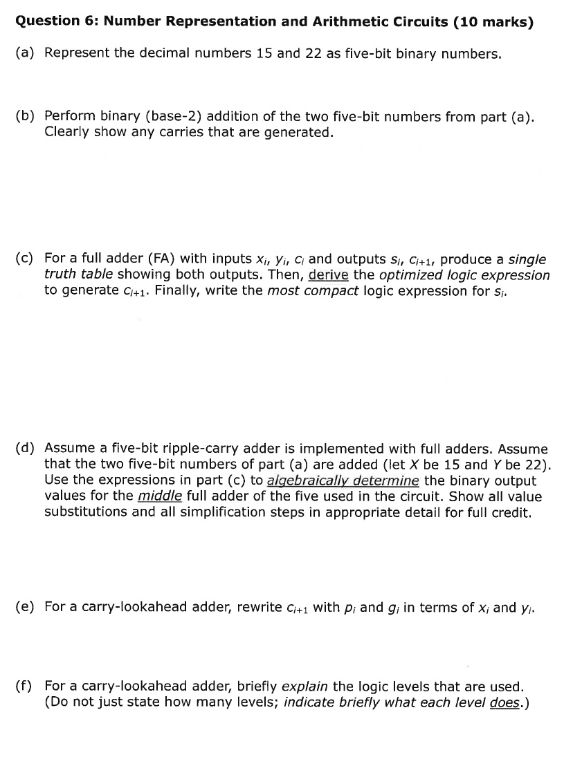Solved Question 6: Number Representation and Arithmetic | Chegg.com