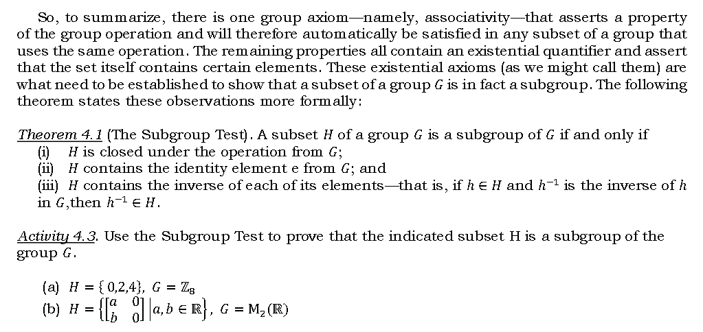 Solved The Subgroup Test To prove that a subset H of a group | Chegg.com