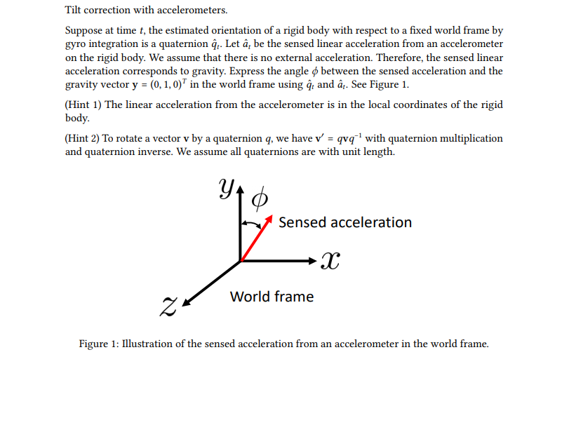 Tilt correction with accelerometers. Suppose at time | Chegg.com