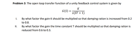 Solved Problem 3: The open loop transfer function of a unity | Chegg.com