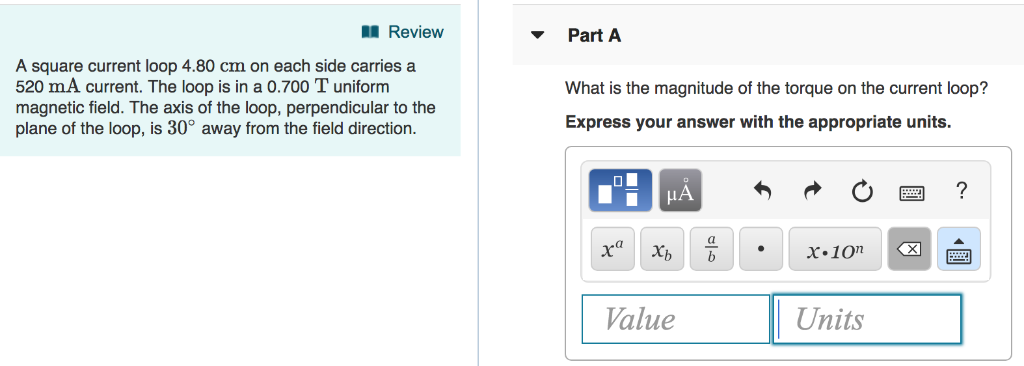 Solved Review Part A A square current loop 4.80 cm on each | Chegg.com