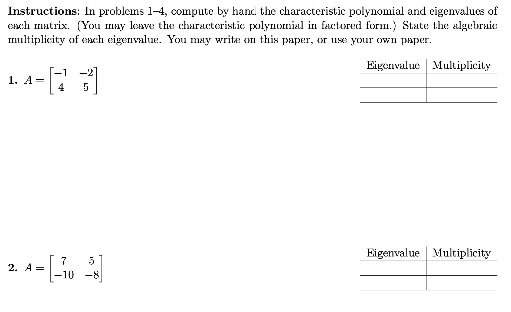 Solved Instructions: In problems 1-4, compute by hand the | Chegg.com