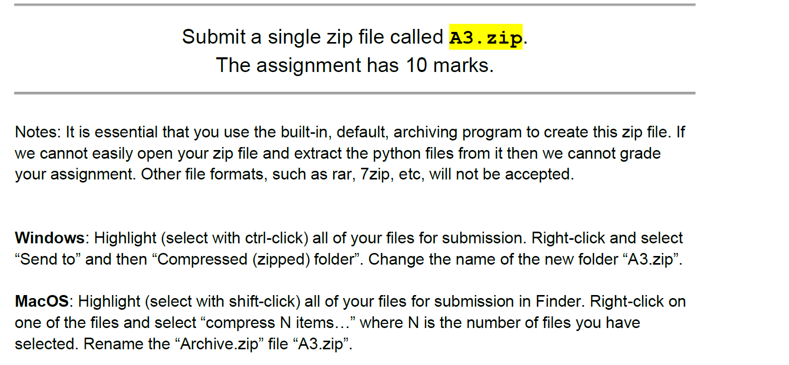 Solved Submit A Single Zip File Called A3 Zip The Assign Chegg Com