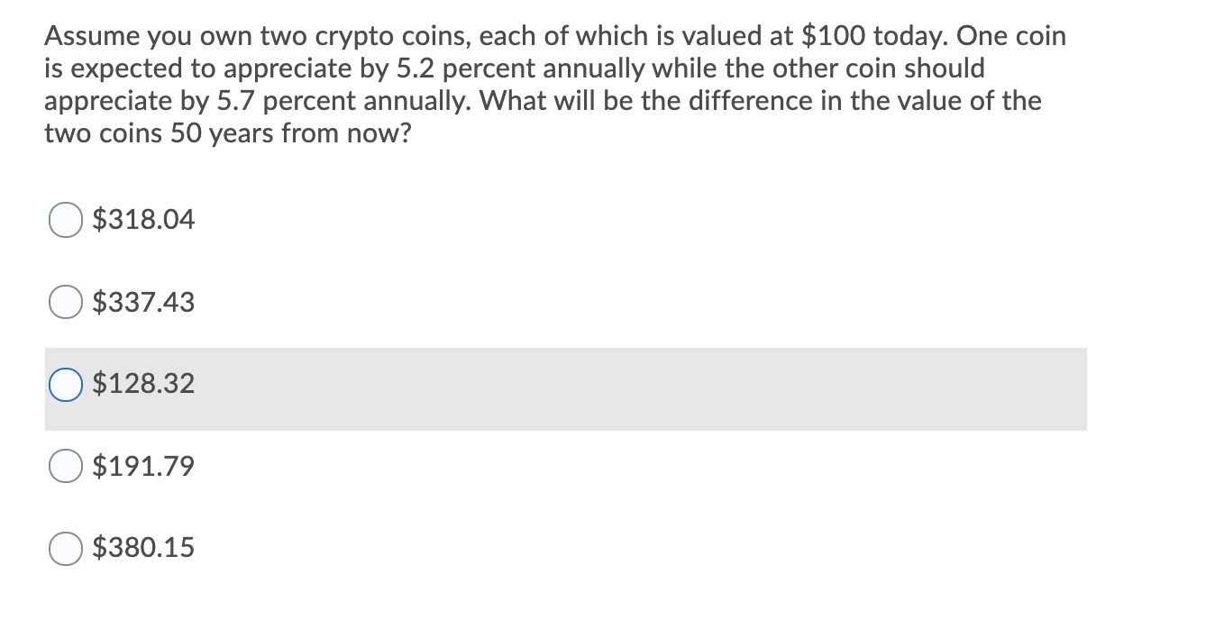 Solved Assume you own two crypto coins, each of which is | Chegg.com