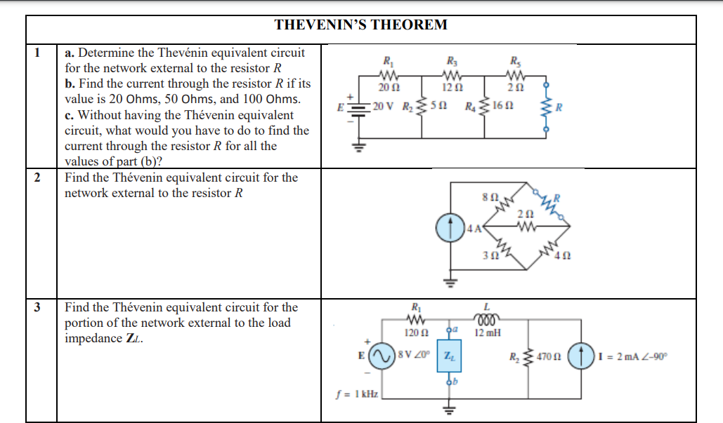 Solved THEVENIN'S THEOREM 1 R R: R. M w w 2012 12 212 20 V R | Chegg.com