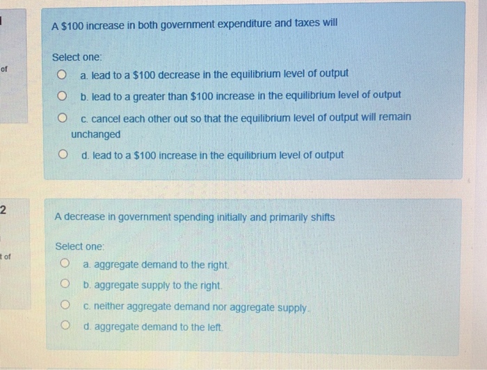 Solved A $100 increase in both government expenditure and | Chegg.com