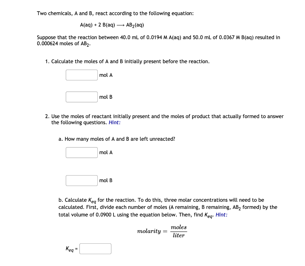 Solved Two chemicals, A and B, react according to the | Chegg.com