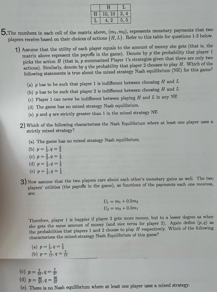 Solved H L H 10, 10 2,4 L 4, 2 5, 5 5.The numbers in each | Chegg.com