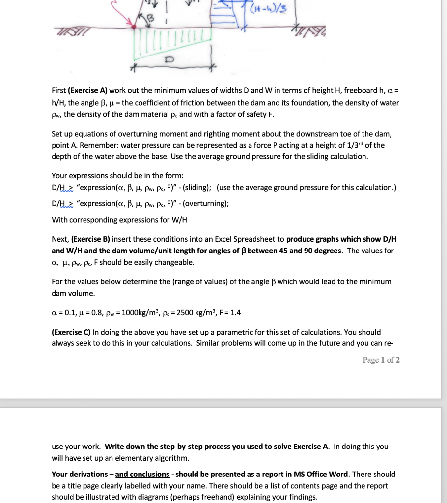 Solved Dam calculation exercise The two basic failure | Chegg.com