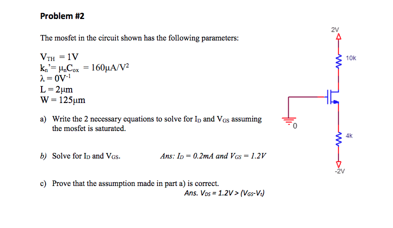Solved Problem #2 The mosfet in the circuit shown has the | Chegg.com