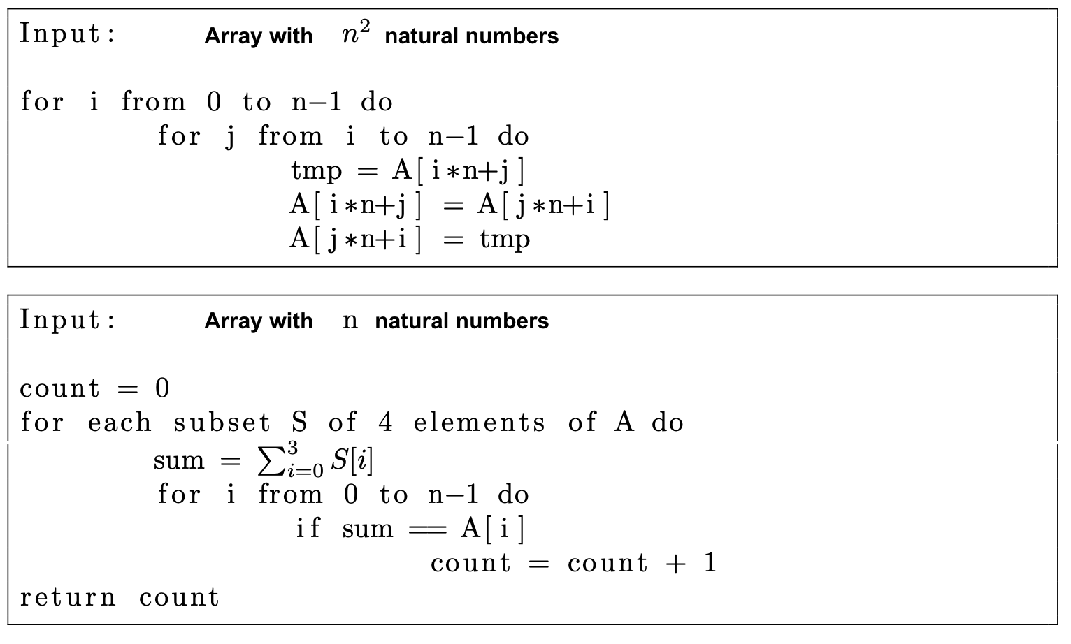 Solved Enter the runtime of the following algorithms in | Chegg.com
