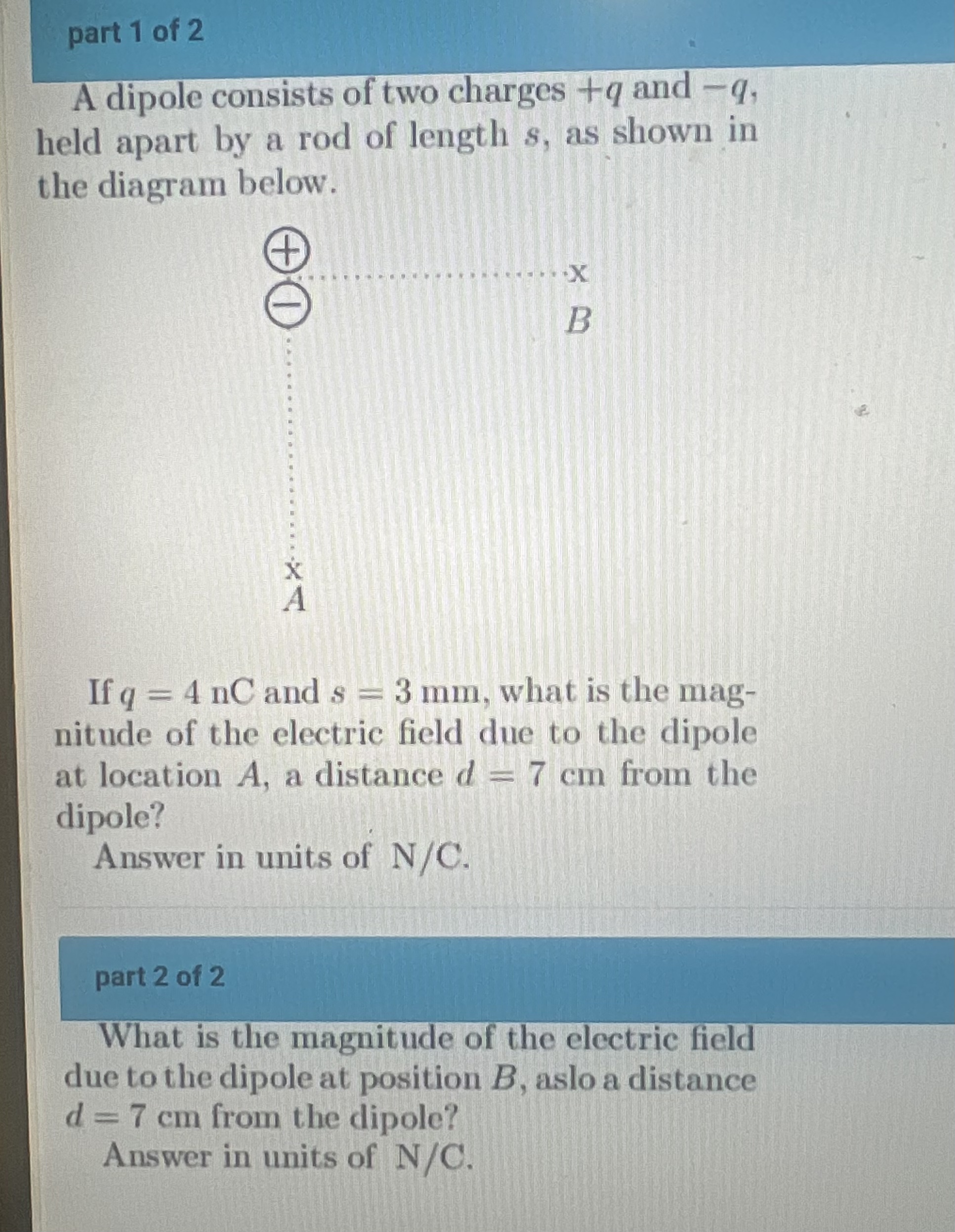 Solved A dipole consists of two charges +q and −q, held | Chegg.com