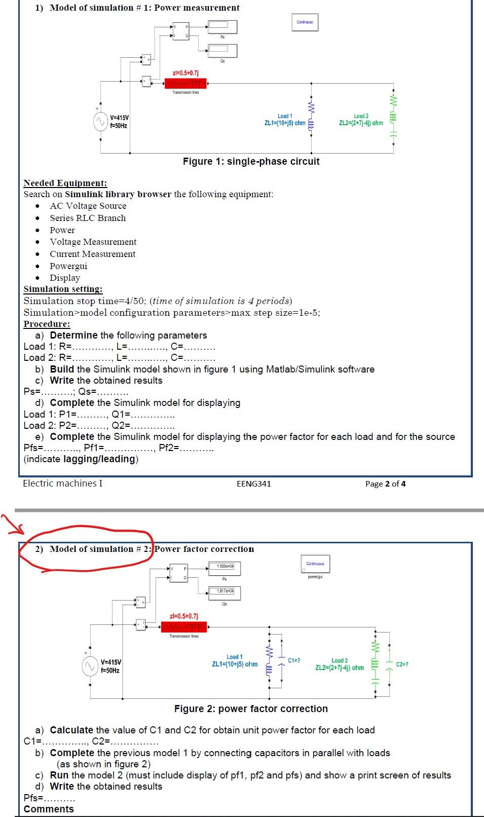 Solved 1) Model of simulation # 1: Power measurement | Chegg.com