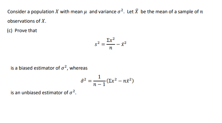 Solved Consider a population X with mean u and variance o?. | Chegg.com